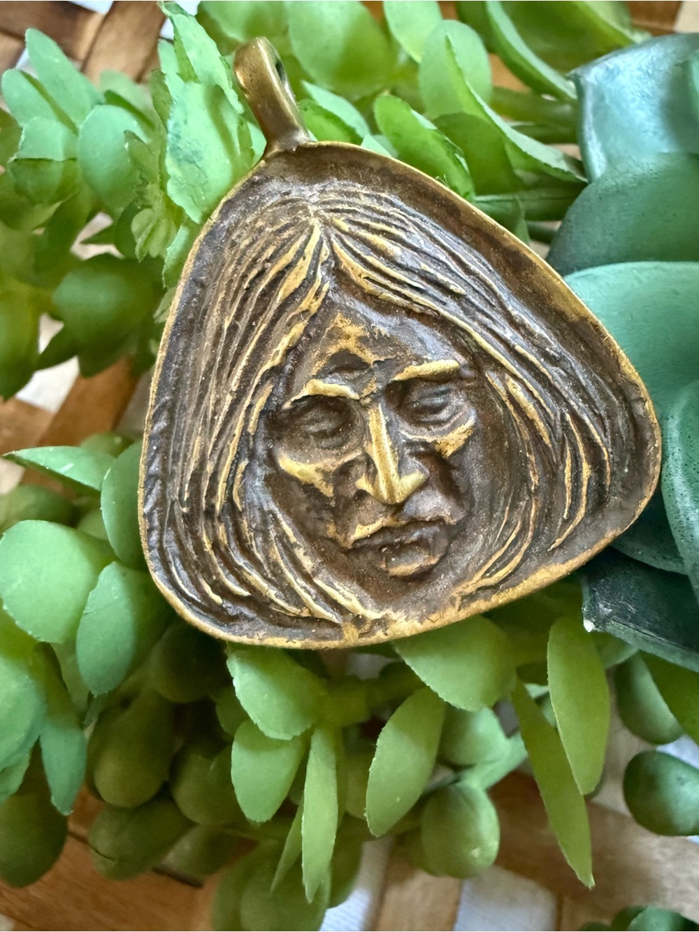 Vintage Cast Bronze Reversible Pendant Necklace Medallion Charm - Handcrafted